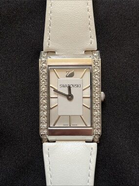 Swarovski Crystal Watch White Ivory Bracelet Jewelry Diamonds Leather